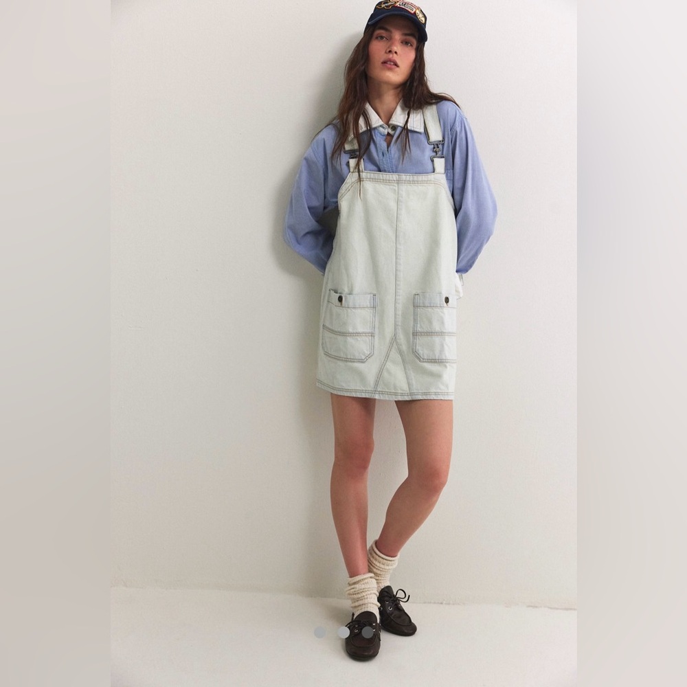 NWT FREE PEOPLE WE THE FREE Overall Smock Mini Top In Bleach Bloom MSRP $98 - Picture 3 of 9
